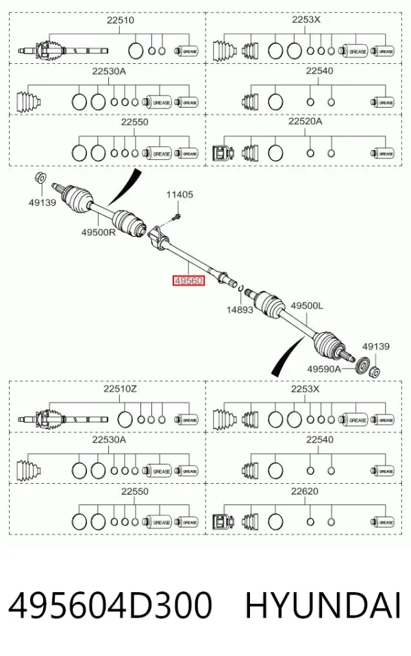 Eje intermedio de transmisión 495604D300 Hyundai/Kia