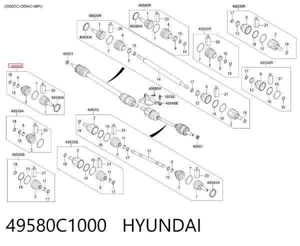 Junta homocinética exterior delantera izquierda 49580C1000 Hyundai/Kia
