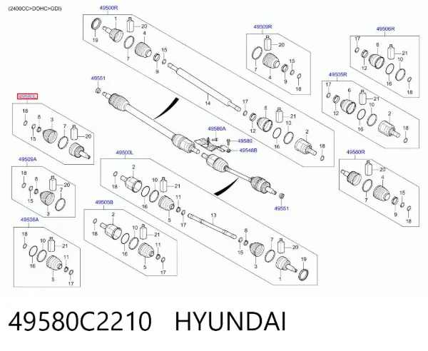Junta homocinética exterior delantera izquierda 49580C2210 Hyundai/Kia