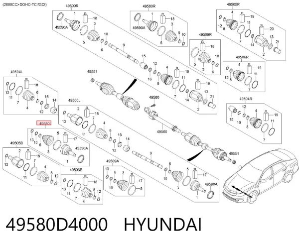 Junta homocinética exterior delantera izquierda 49580D4000 Hyundai/Kia