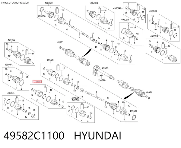 Junta homocinética interna delantera izquierda 49582C1100 Hyundai/Kia