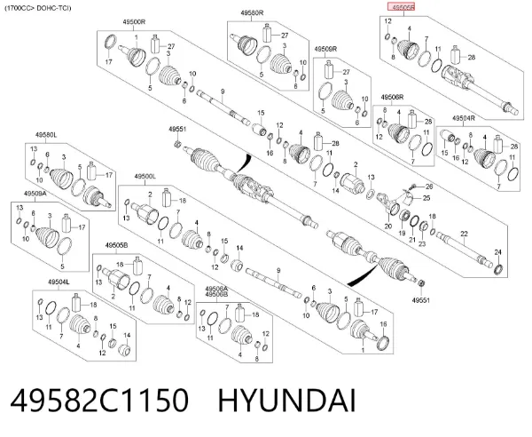 Junta homocinética interna delantera derecha 49582C1150 Hyundai/Kia