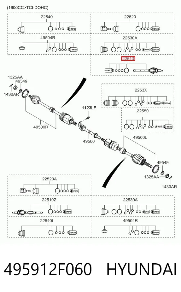 Junta homocinética exterior delantera derecha 495912F060 Hyundai/Kia