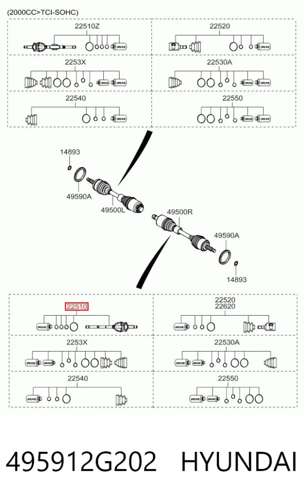 Semieje delantero derecho 495912G202 Hyundai/Kia