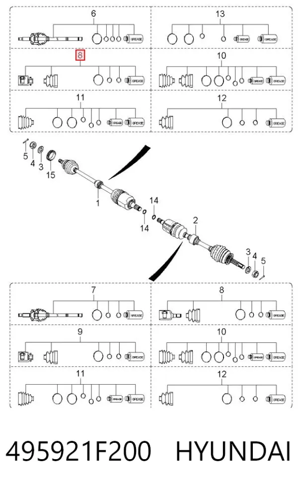 Junta homocinética interna delantera izquierda 495921F200 Hyundai/Kia