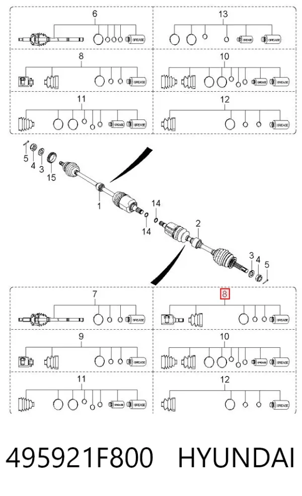 Semieje delantero derecho 495921F800 Hyundai/Kia