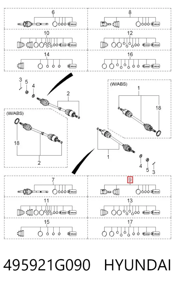 Junta homocinética interna delantera izquierda 495921G090 Hyundai/Kia