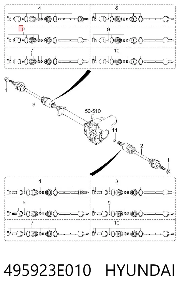 Junta homocinética interna delantera derecha 495923E010 Hyundai/Kia