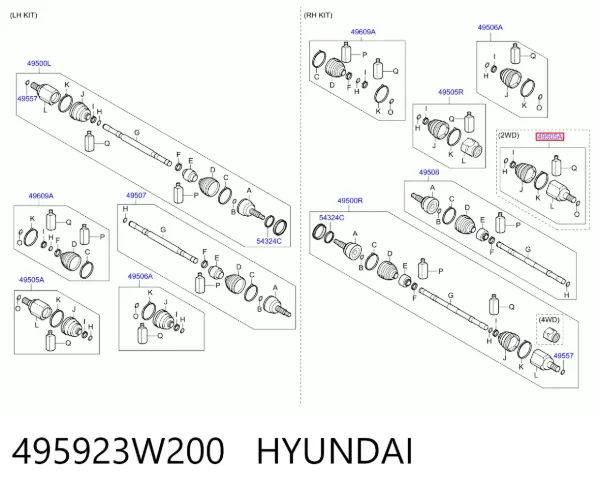 Junta homocinética interna delantera 495923W200 Hyundai/Kia