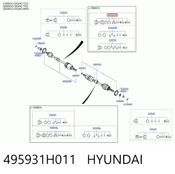 Fuelle de palier delantero exterior 495931H011 Hyundai/Kia
