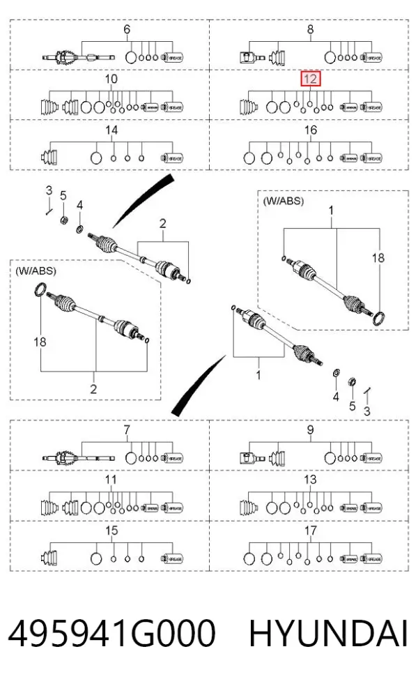 Fuelle exterior derecho de junta homocinética 495941G000 Hyundai/Kia