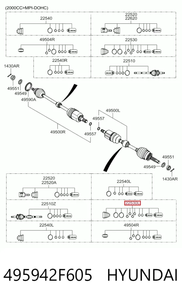 Fuelle exterior izquierdo de junta homocinética 495942F605 Hyundai/Kia