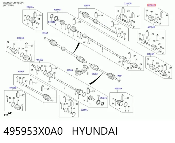 Fuelle de palier delantero exterior 495953X0A0 Hyundai/Kia