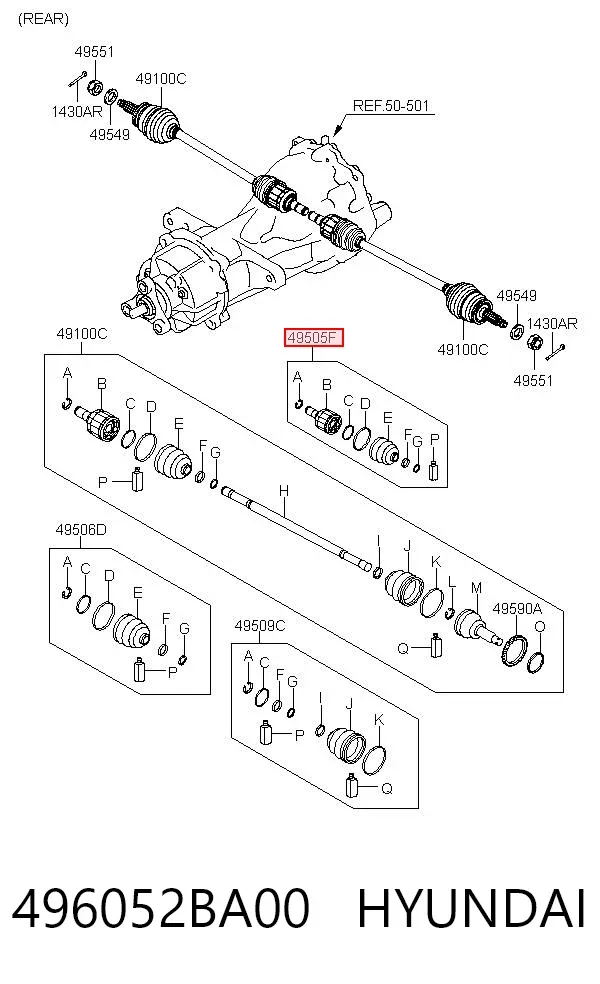 Junta homocinética interior trasera 496052BA00 Hyundai/Kia
