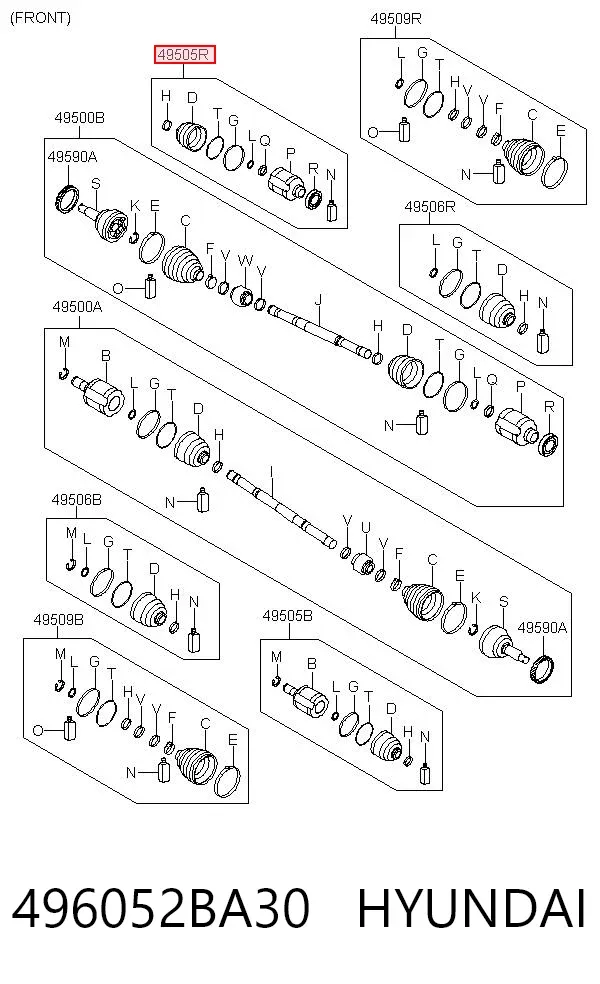 Junta homocinética interna delantera derecha 496052BA30 Hyundai/Kia