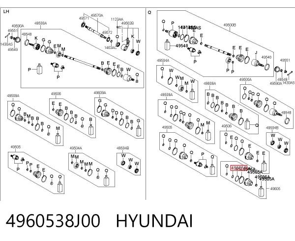 Junta homocinética interna delantera derecha 4960538J00 Hyundai/Kia