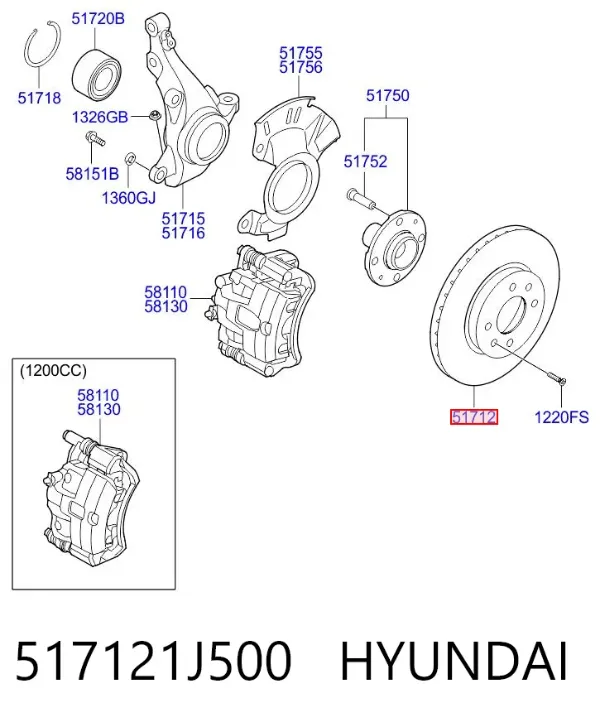 Disco de freno 517121J500 Hyundai/Kia