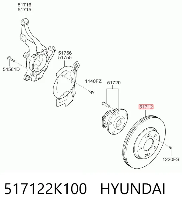 Disco de freno 517122K100 Hyundai/Kia