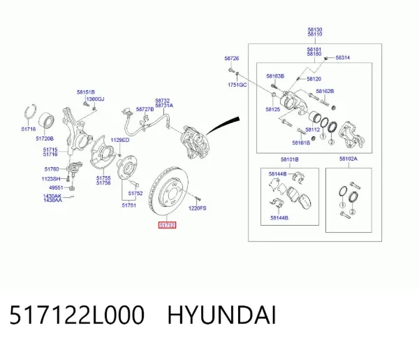 Disco de freno 517122L000 Hyundai/Kia