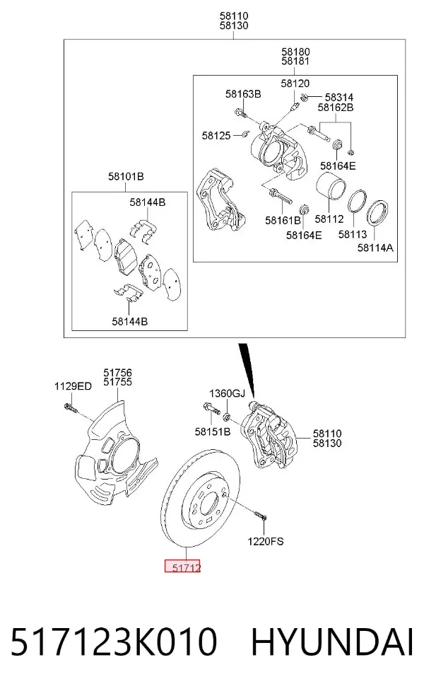 Disco de freno 517123K010 Hyundai/Kia