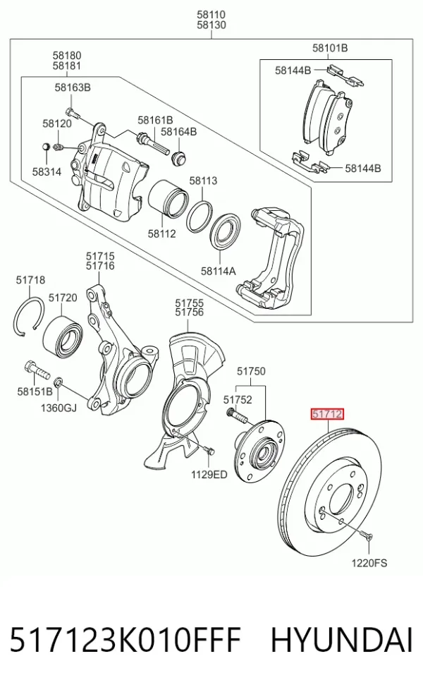 Disco de freno 517123K010FFF Hyundai/Kia