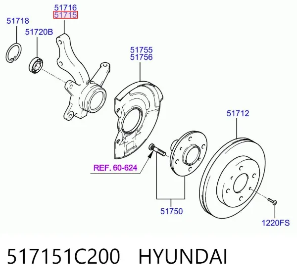 Mangueta delantera izquierda 517151C200 Hyundai/Kia