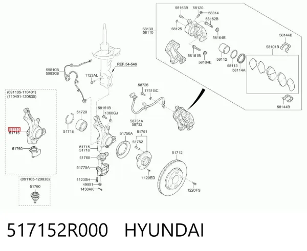 Mangueta delantera izquierda 517152R000 Hyundai/Kia