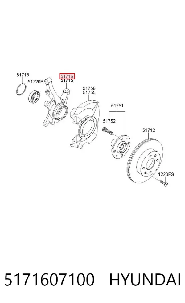 Mangueta delantera derecha 5171607100 Hyundai/Kia