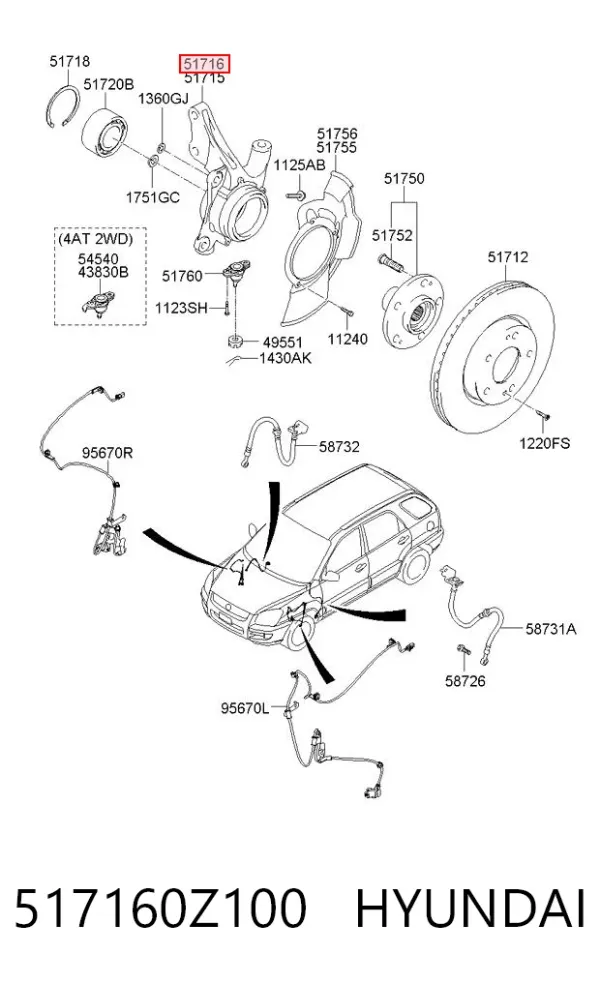 Mangueta delantera derecha 517160Z100 Hyundai/Kia