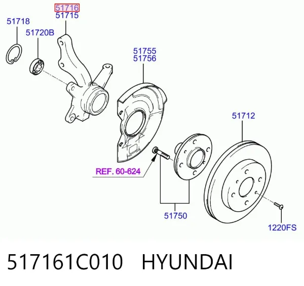 Mangueta delantera derecha 517161C010 Hyundai/Kia