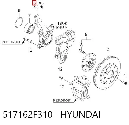 Mangueta delantera derecha 517162F310 Hyundai/Kia