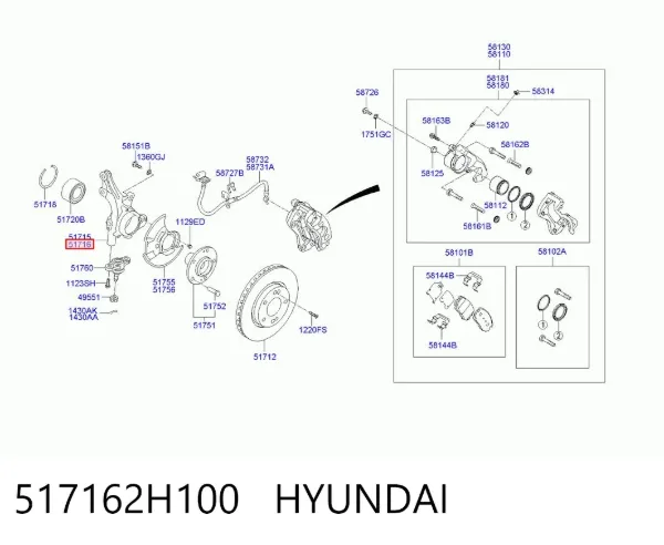 Mangueta delantera derecha 517162H100 Hyundai/Kia