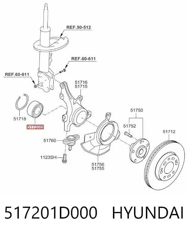 Cojinete de rueda delantero 517201D000 Hyundai/Kia