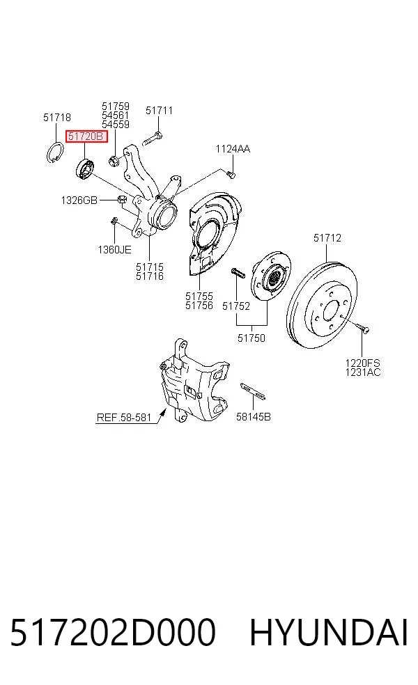 Cojinete de rueda delantero 517202D000 Hyundai/Kia