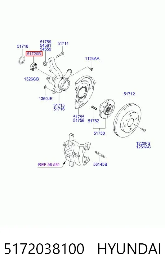 Cojinete de rueda delantero 5172038100 Hyundai/Kia
