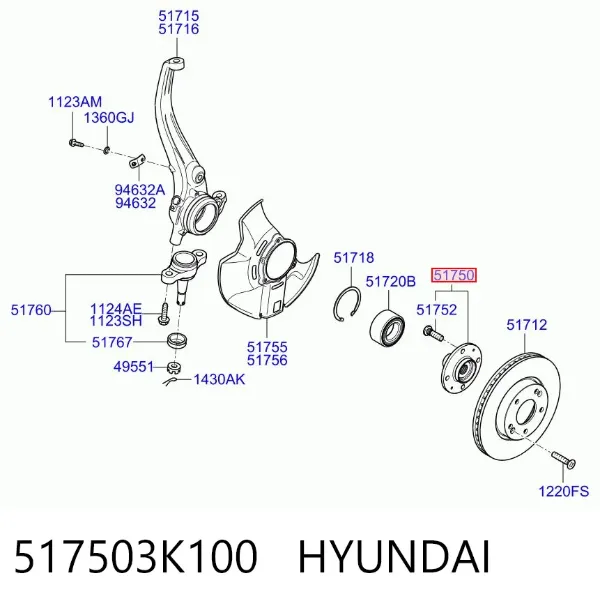 Buje de rueda delantero 517503K100 Hyundai/Kia