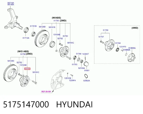 Buje de rueda delantero 5175147000 Hyundai/Kia