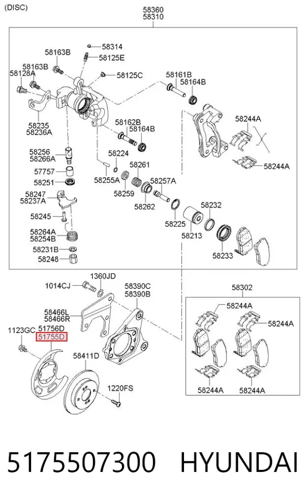 Protector del disco de freno delantero izquierdo 5175507300 Hyundai/Kia