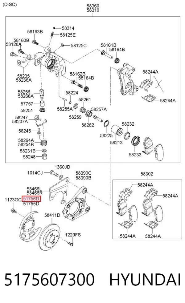 Protector de disco de freno delantero derecho 5175607300 Hyundai/Kia