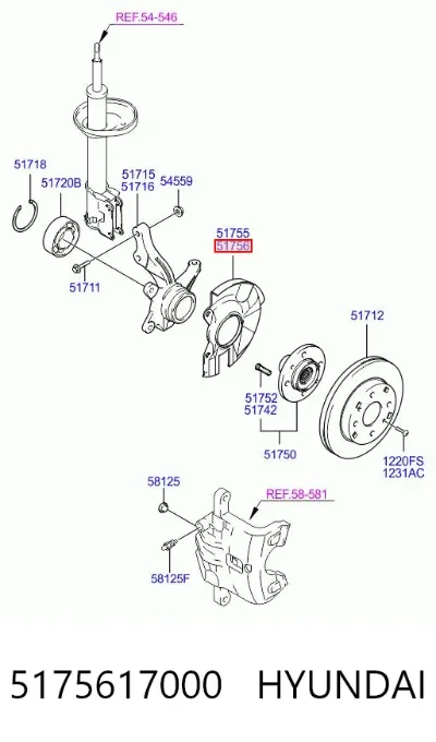 Protector de disco de freno delantero derecho HYUNDAI 5175617000