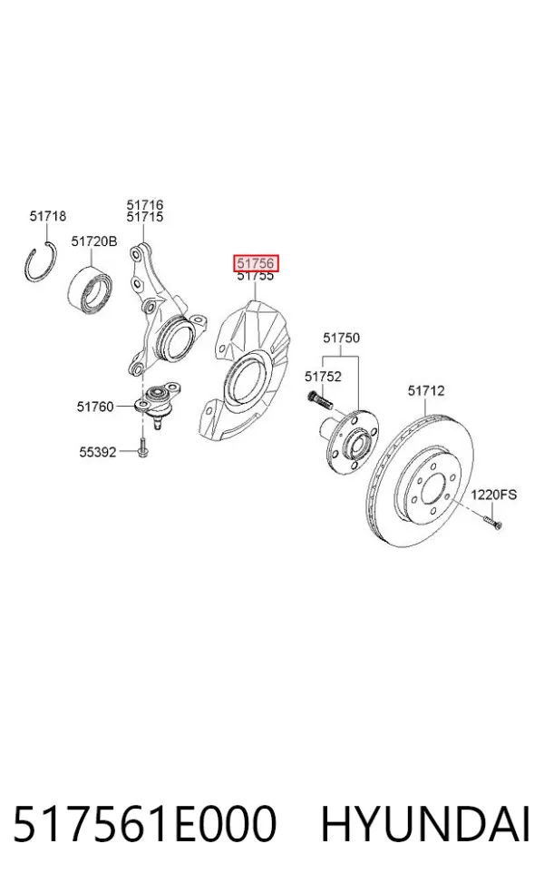 Protector de disco de freno delantero derecho 517561E000 Hyundai/Kia