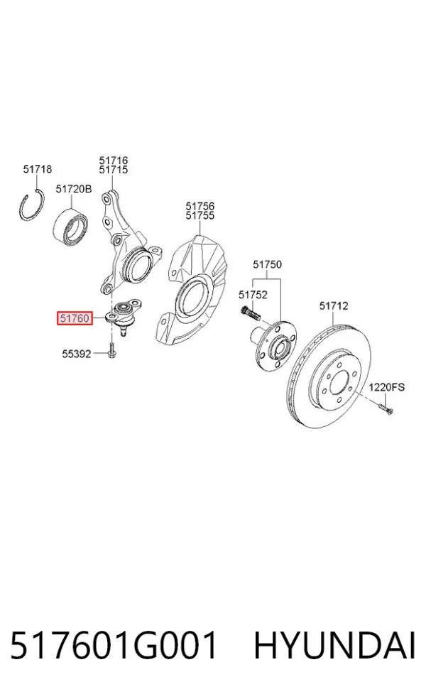 Rótula inferior de suspensión 517601G001 Hyundai/Kia