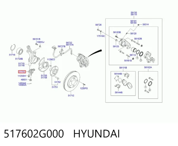Rótula inferior de suspensión 517602G000 Hyundai/Kia