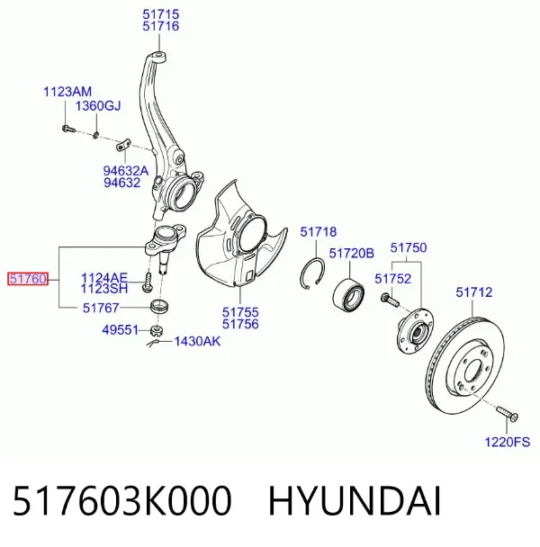 Rótula inferior de suspensión 517603K000 Hyundai/Kia