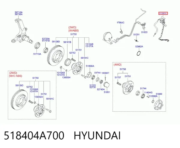 Válvula de vacío de acoplamiento del eje delantero 518404A700 Hyundai/Kia