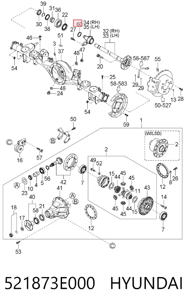 Retén exterior del semieje trasero 521873E000 Hyundai/Kia