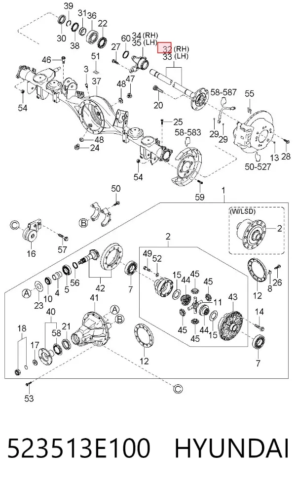 Semieje trasero derecho 523513E100 Hyundai/Kia