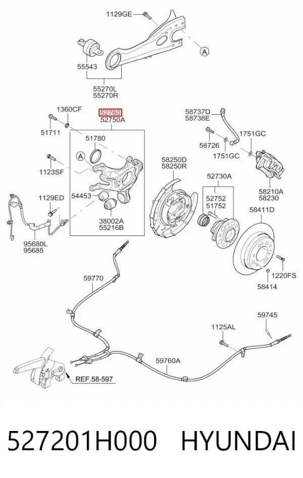 Mangueta trasera derecha 527201H000 Hyundai/Kia