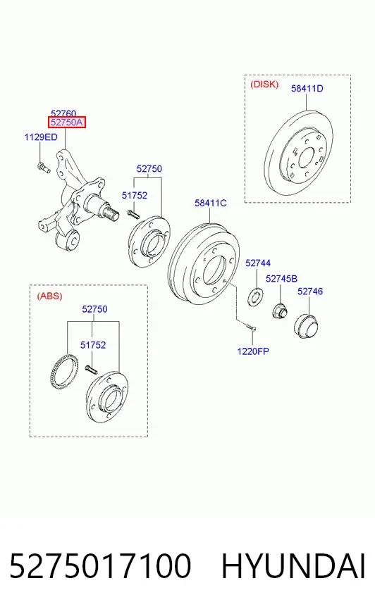 Buje de mangueta trasera 5275017100 Hyundai/Kia