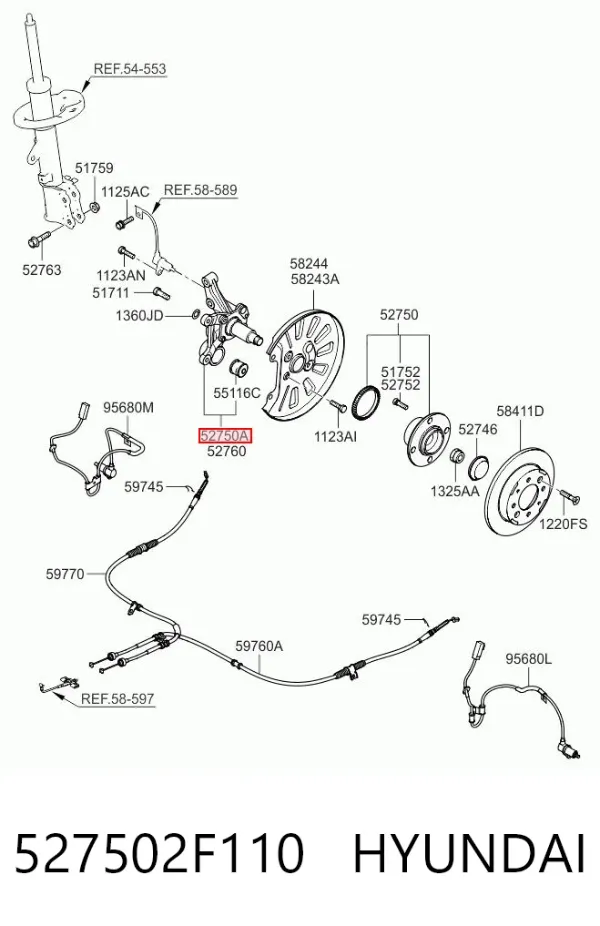 Mangueta trasera izquierda 527502F110 Hyundai/Kia